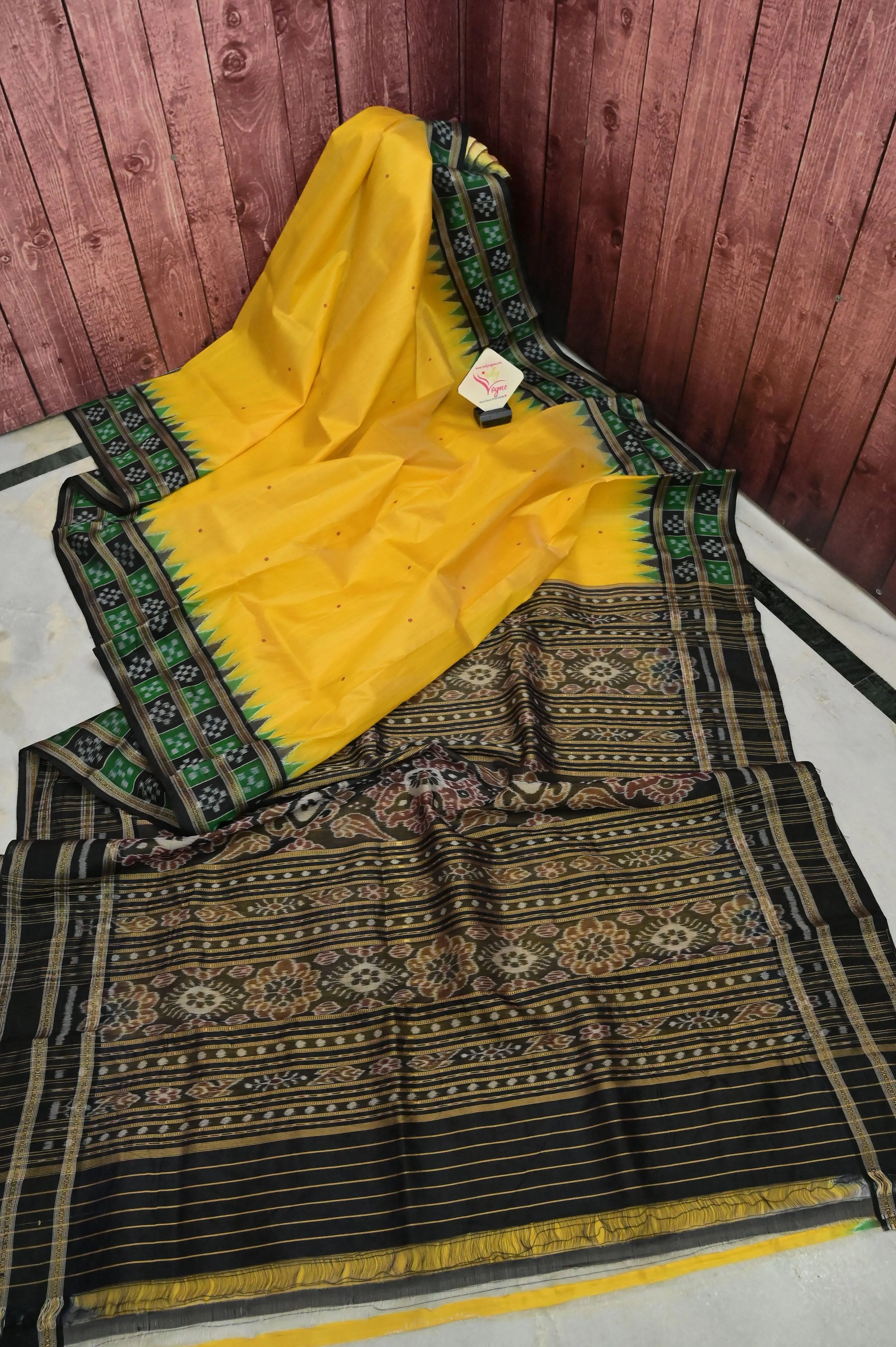 Yellow Color Sambalpuri Silk Saree with Double Pasapalli Border