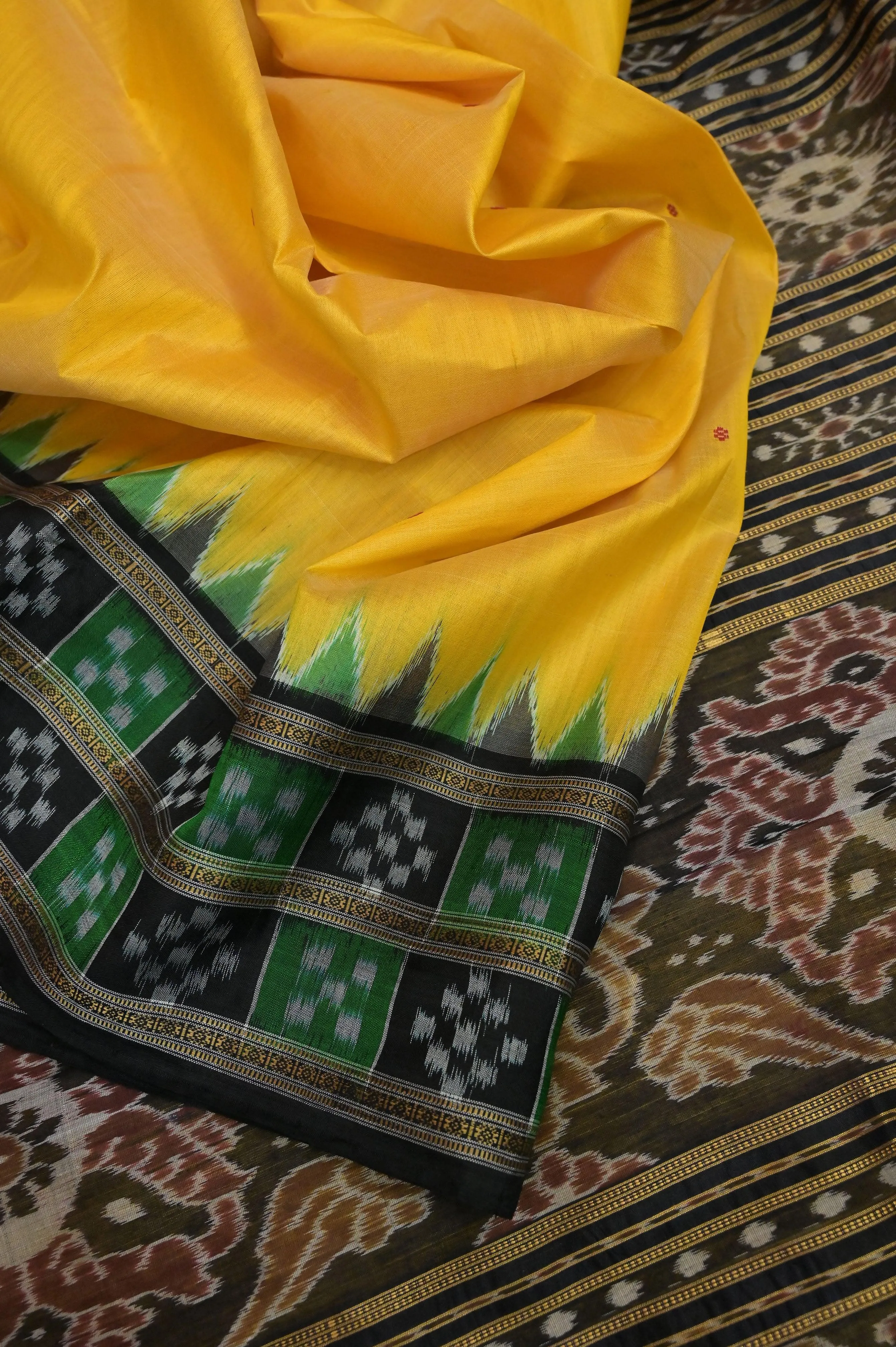 Yellow Color Sambalpuri Silk Saree with Double Pasapalli Border